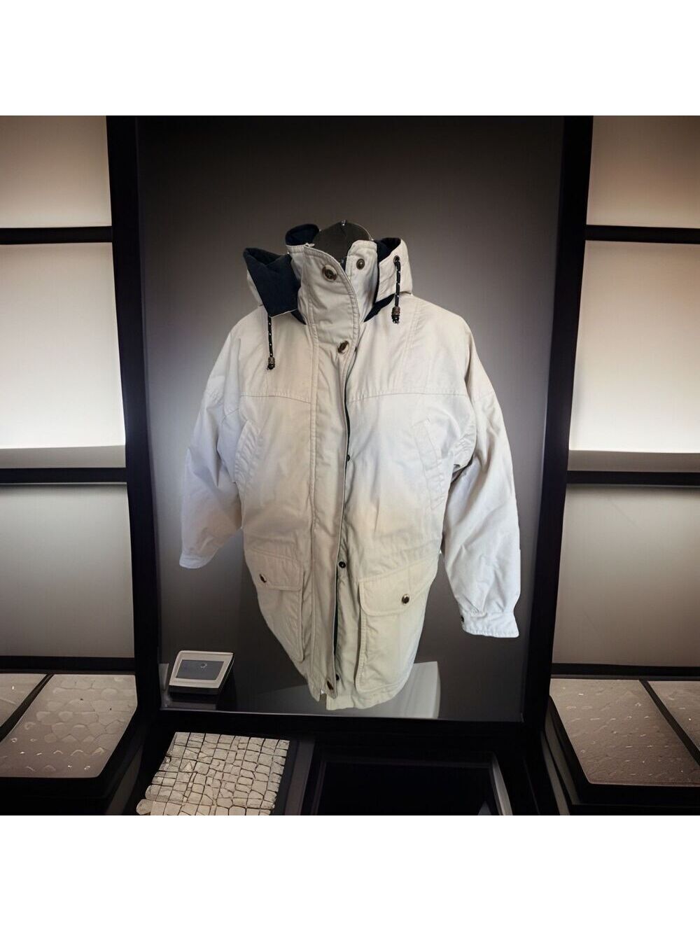 Fitz-Wright Men's Hooded Mid-Length Parka Jacket Beige S Zip/Button Pockets